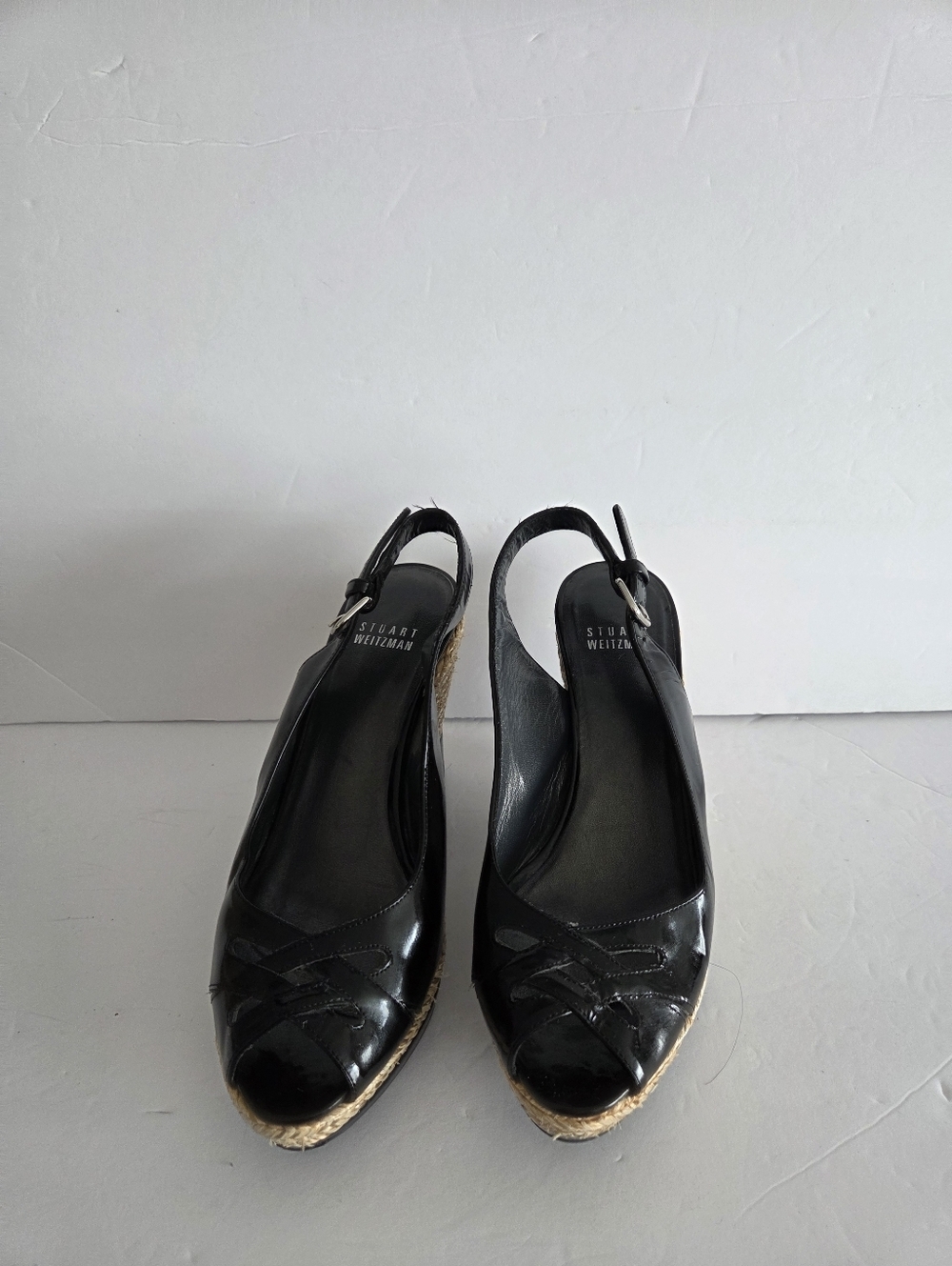 Stuart Weitzman Black Leather Espadrille Wedge Slingbacks Sz.6M - Picture 2 of 7
